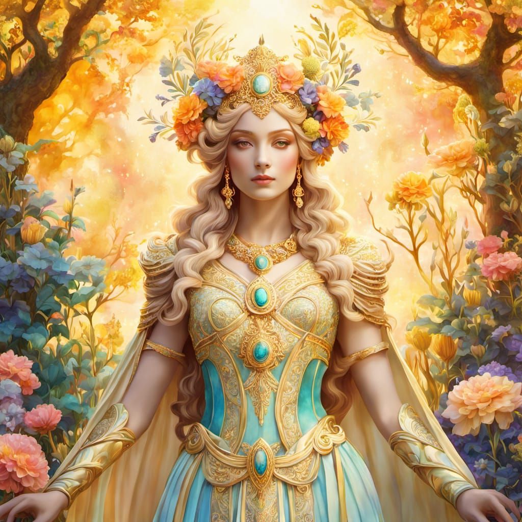 Gemini Goddess in a Mythical Garden