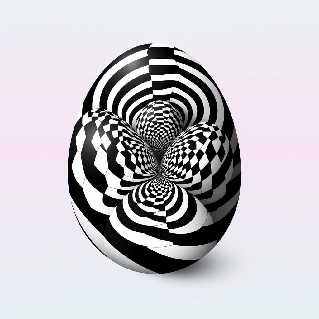 Escher-Inspired Optical Art Egg on Pastel Gradient