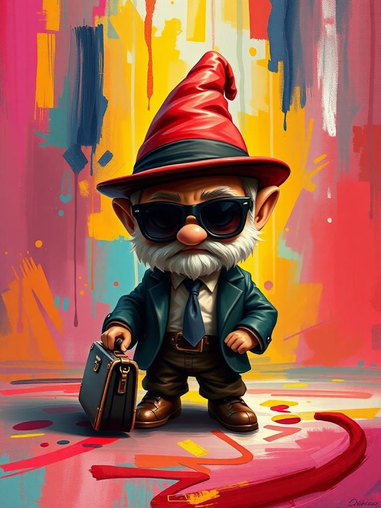 Secretive Gnome Agent in Colorful Polychromatic Environment