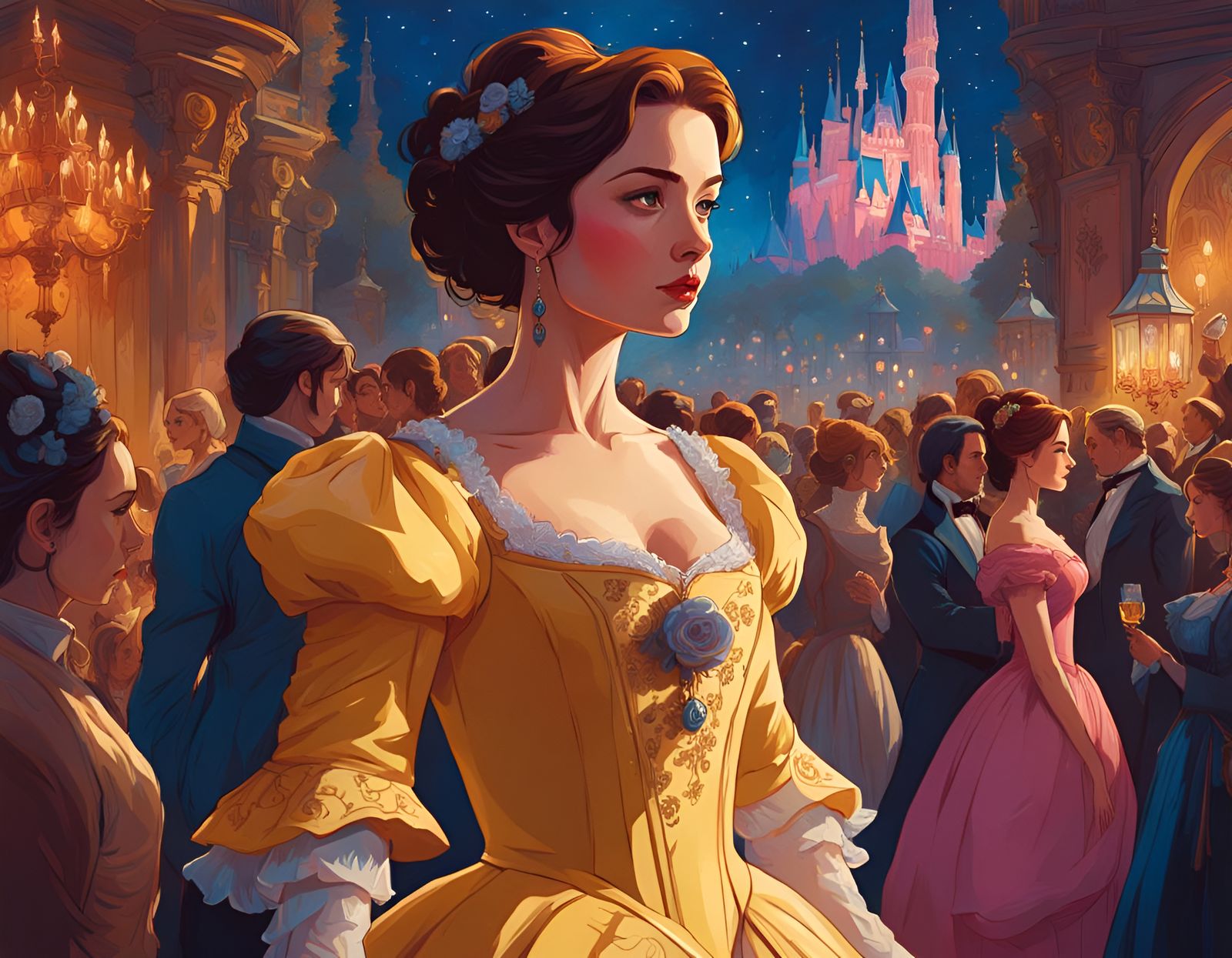 Belle at a Disney Ball, Gouache Illustration