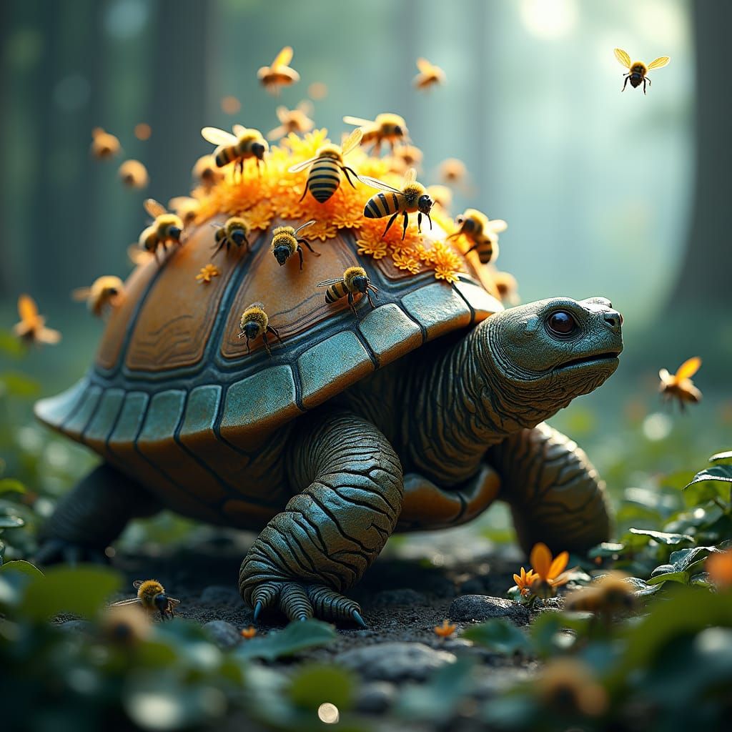 Crystal Turtle Carries Bee Kingdom: Fantasy Art