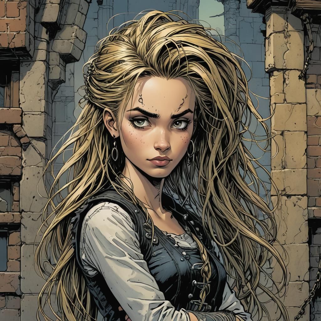 Punk Rapunzel in Comic Art Style