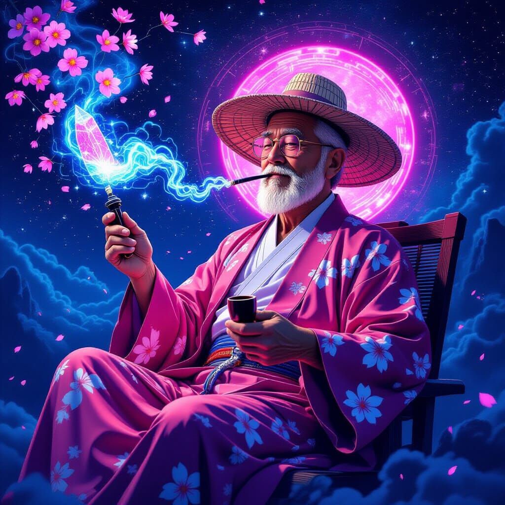 Pop Art Sage Floating in Cosmic Nebula