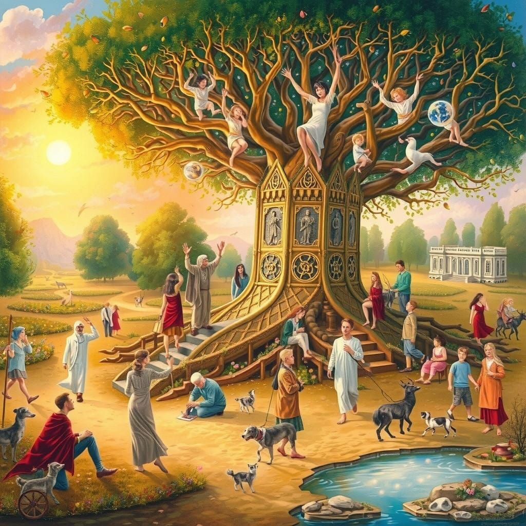 Surreal Encounter with a Mystical Guide in a Dreamy Nebula