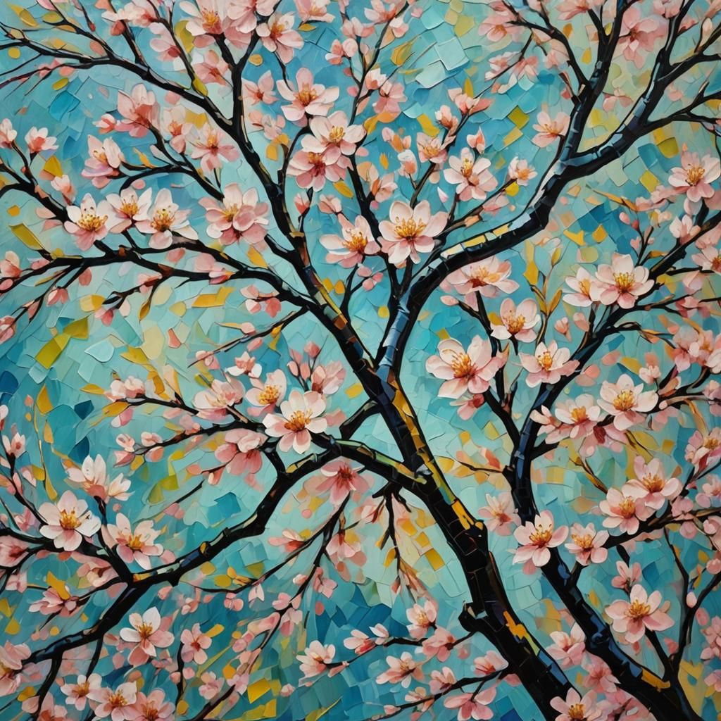 Cherry Blossoms in Expressionist Impasto Oil Painting