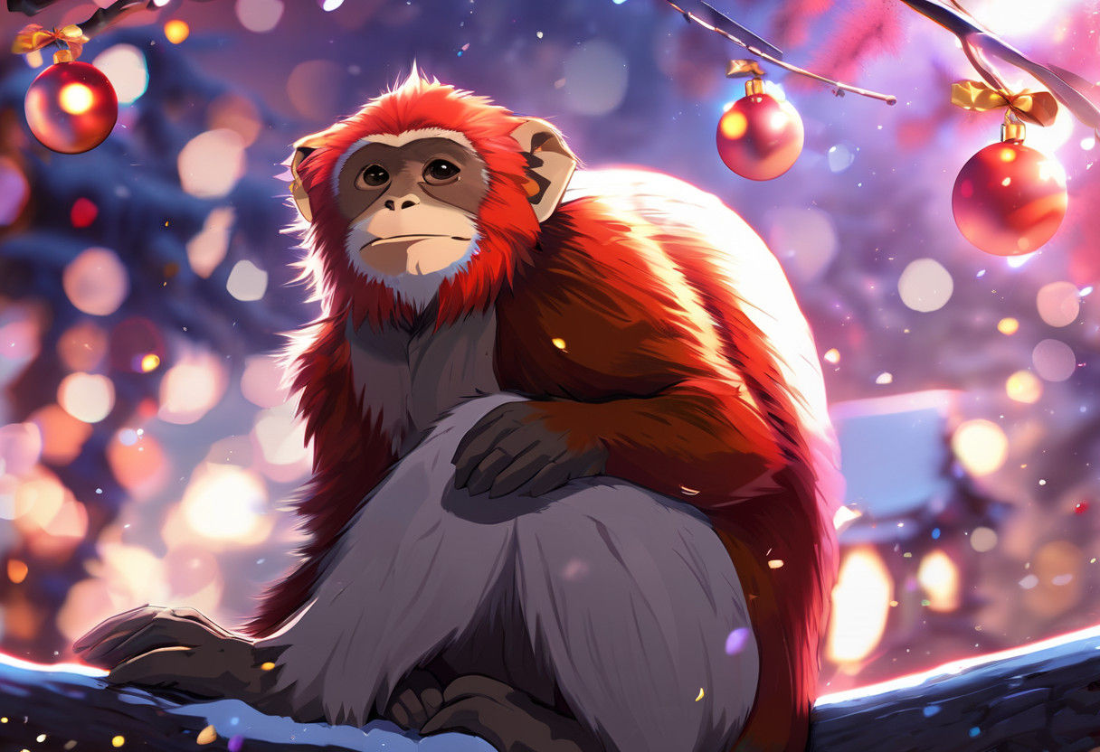 Anime-Inspired Christmas Capuchin in Vibrant Festive Scene