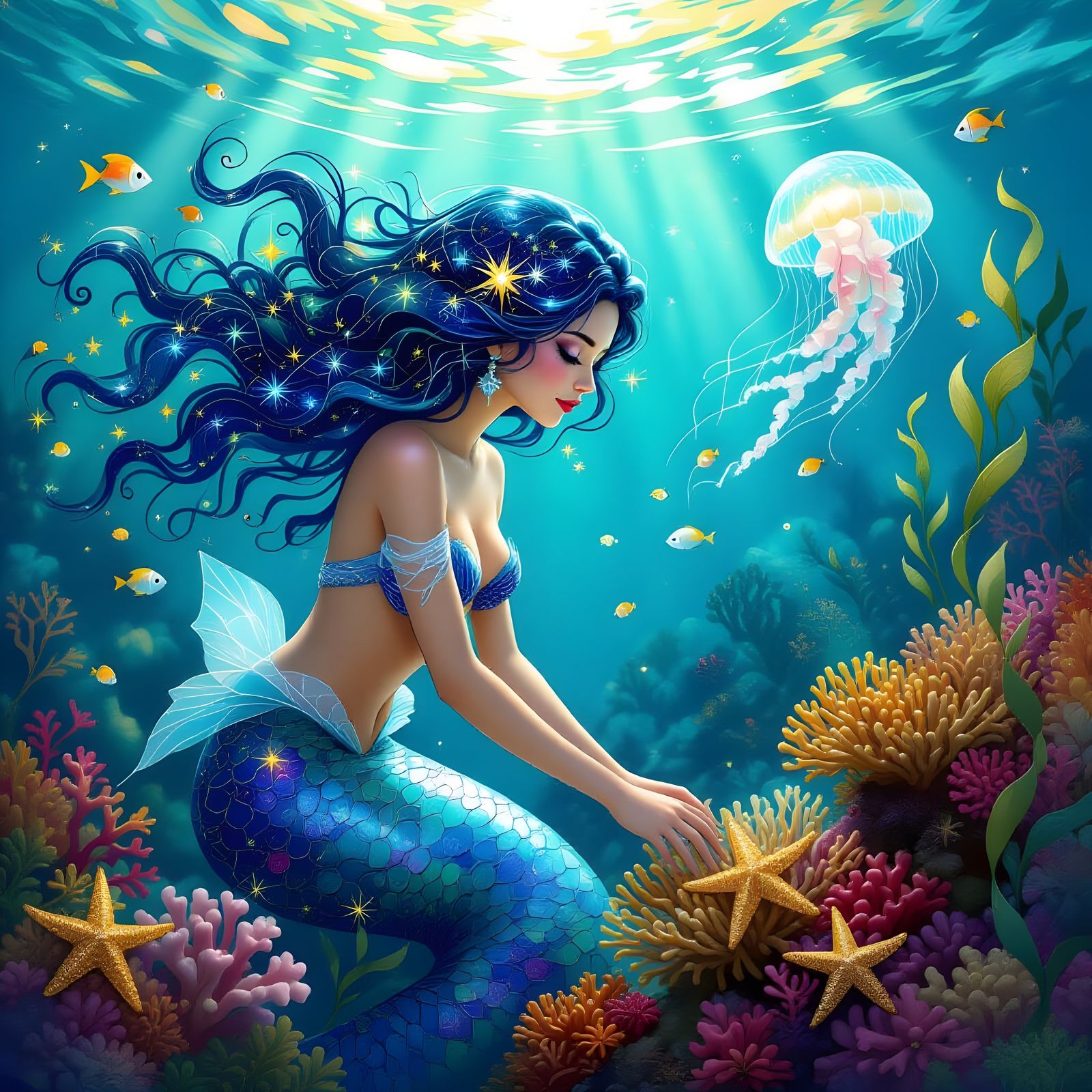 Mermaid in Art Deco Coral Reef Fantasy
