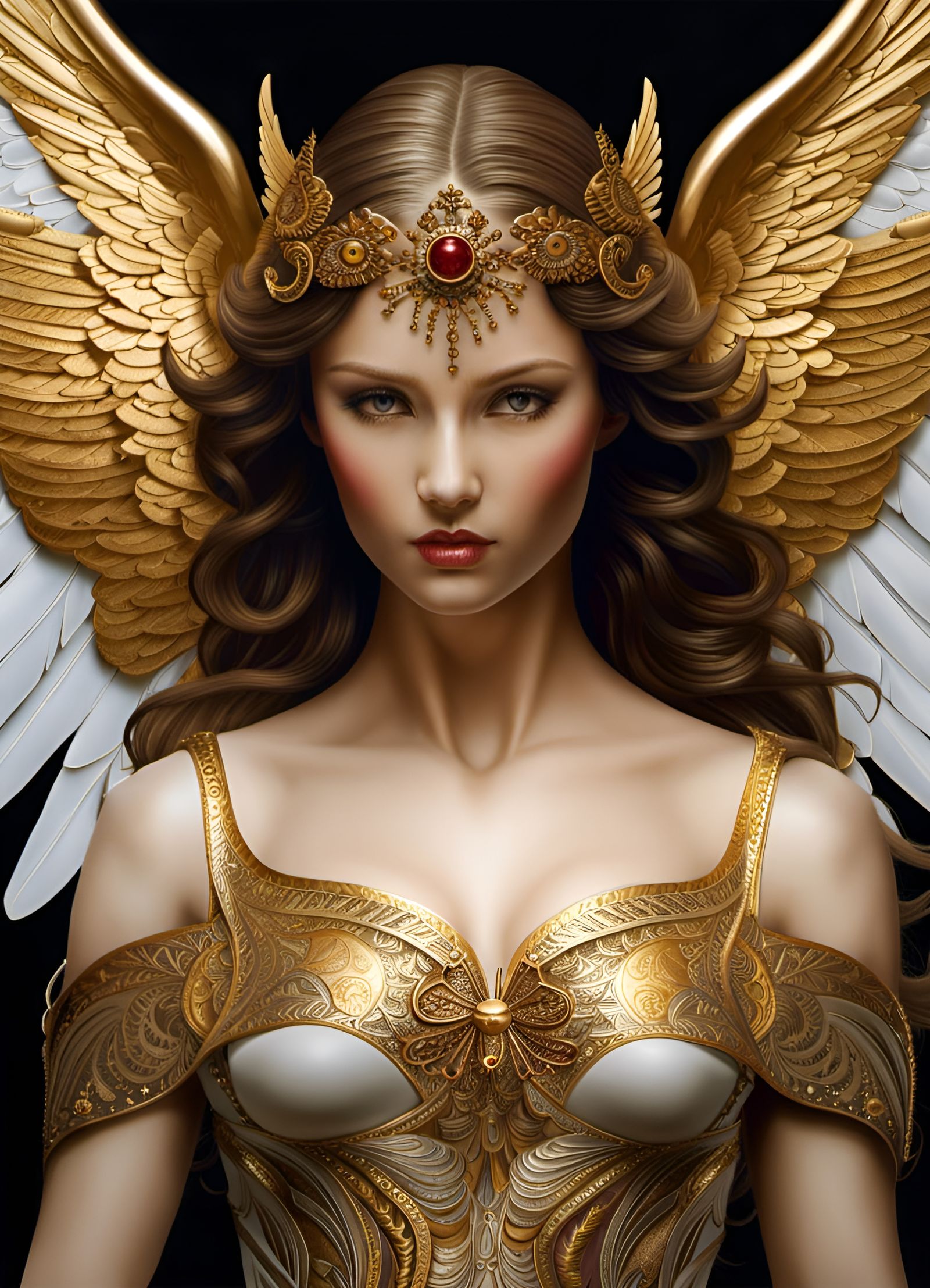 Detailed Angel with Intricate Wings in Symbolist Style