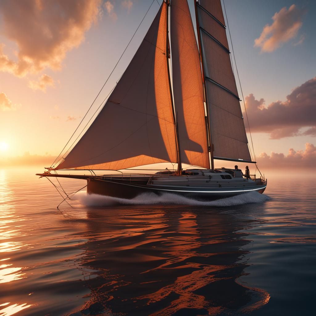 Sunrise Sailboat in Detailed Matte Painting Style