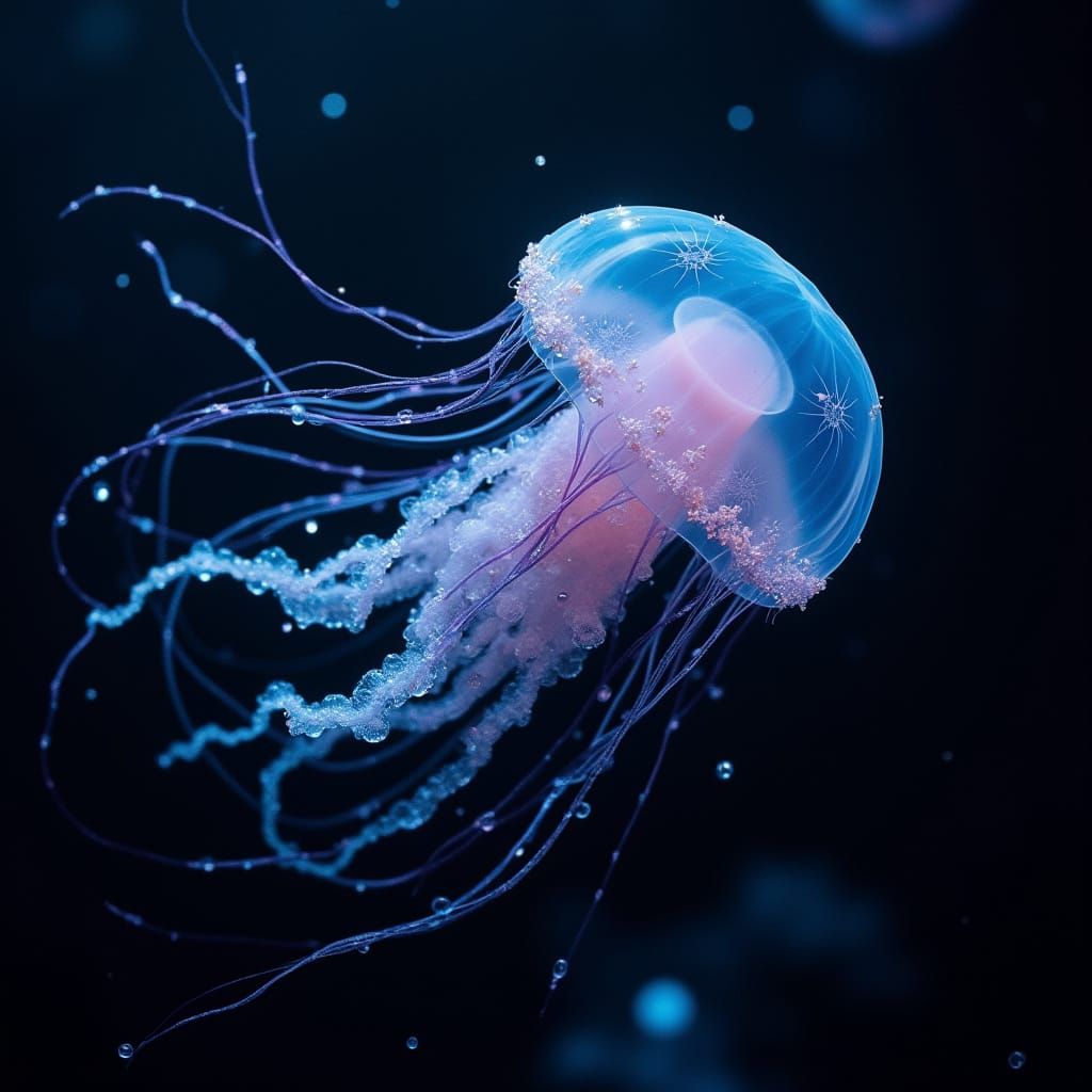 Translucent Jellyfish with Bioluminescent Tentacles