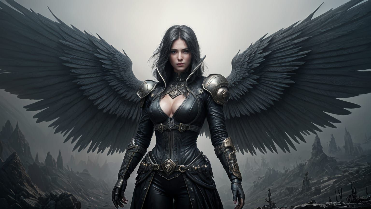 Surreal Fallen Angel with Black Wings in Triadic Colors