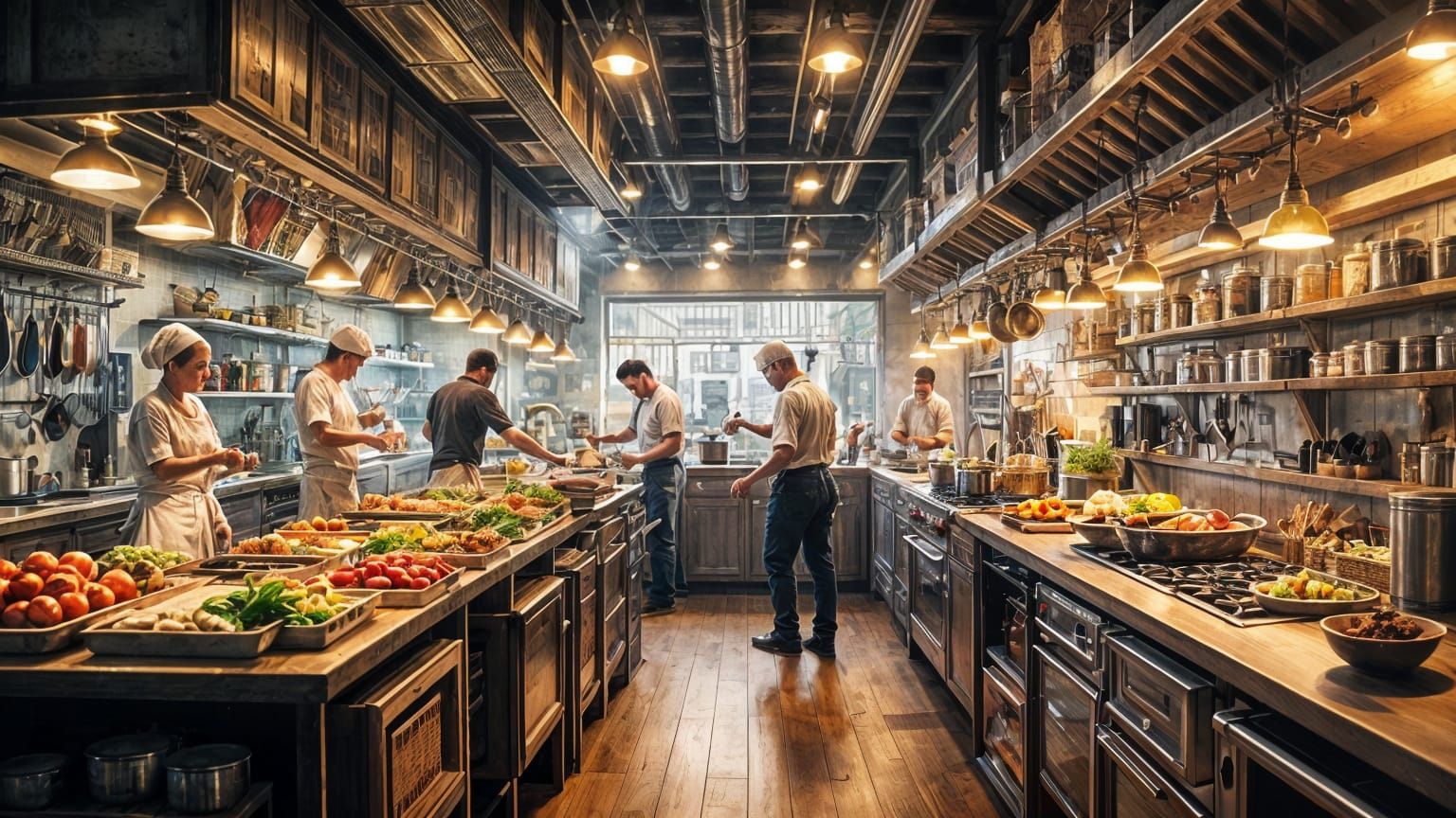 Hyperrealistic Restaurant Kitchen Concept Art