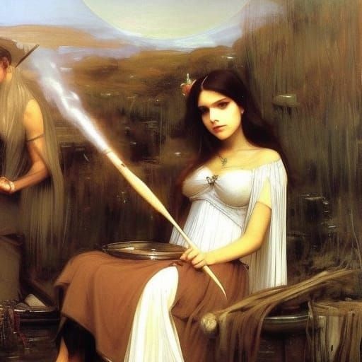 Charming Witch Stirring Cauldron with Magic Wand