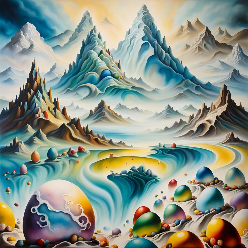 Surreal Easter Egg Mountain in Dali Style