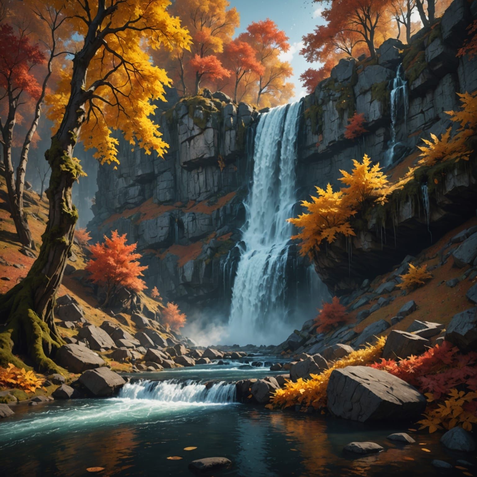 Majestic Autumn Waterfall Landscape