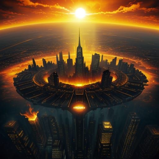 Surreal Gotham City Floats on the Blazing Sun