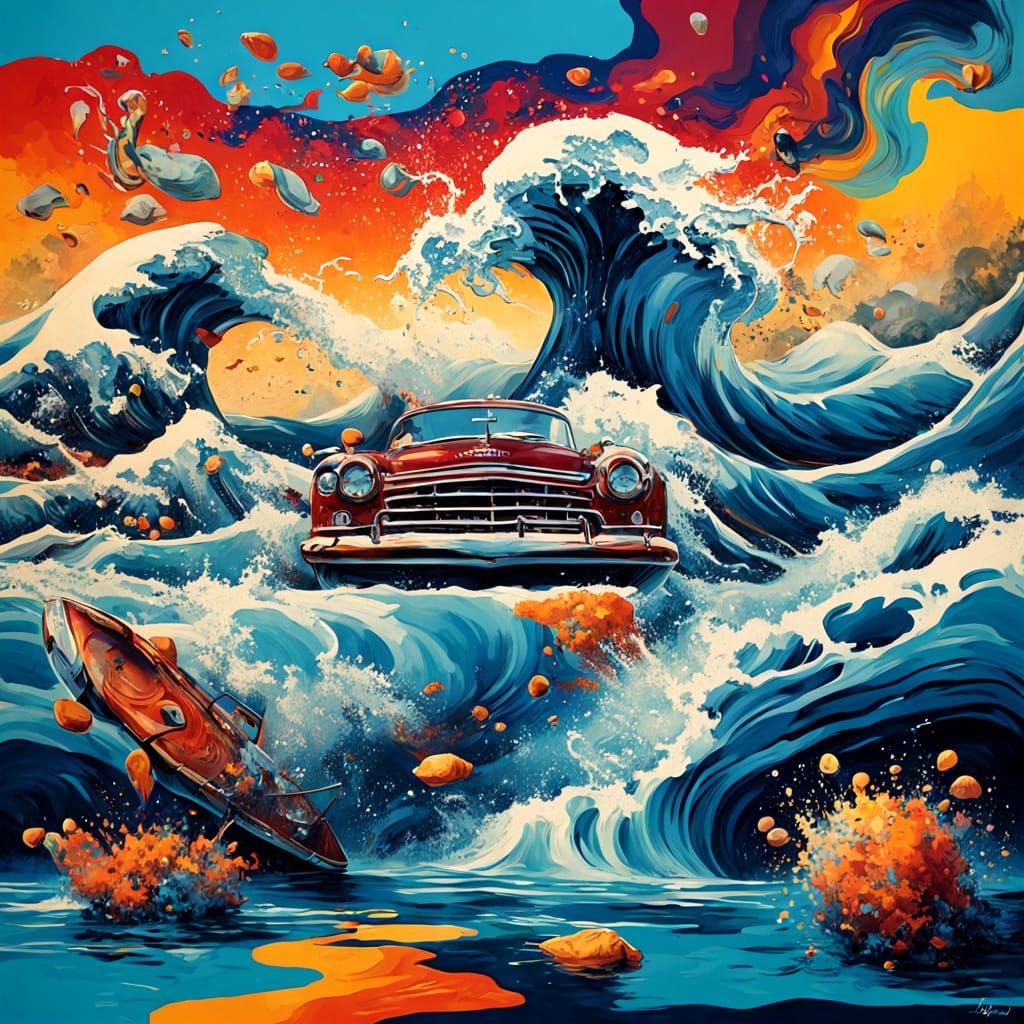 Ocean Vessel Crafted from Water with Graffiti Art