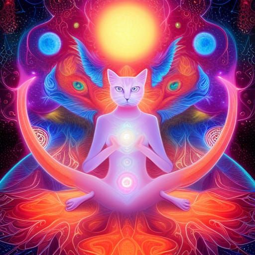 Astral Yoga Cat in Fantasy Illustration