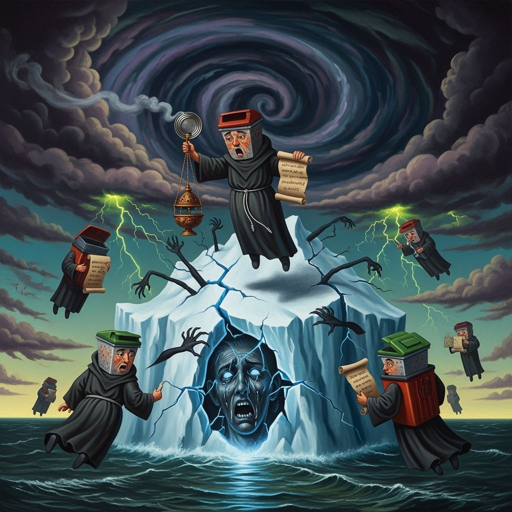 Surreal Oil Painting: Litter Bins Exorcise Iceberg