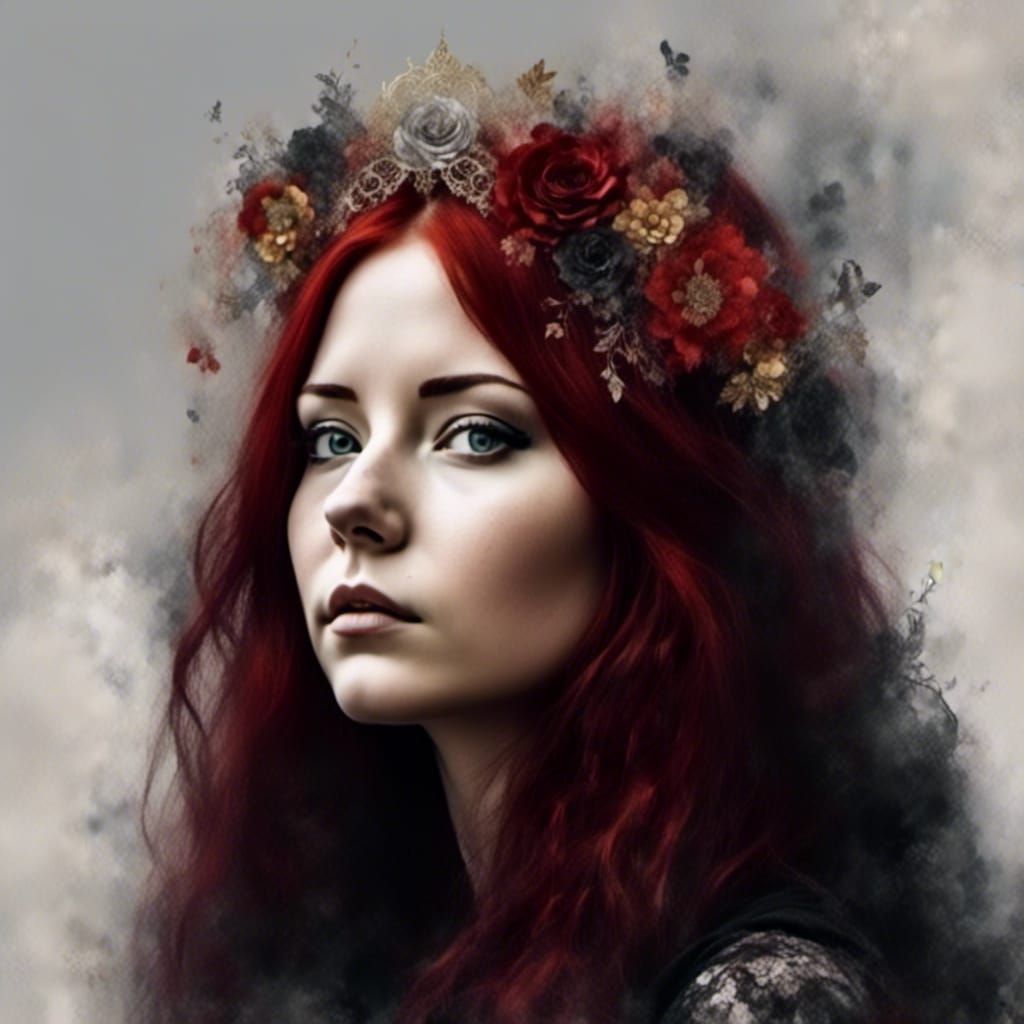Gothic Woman with Flower Crown in 8k Resolution