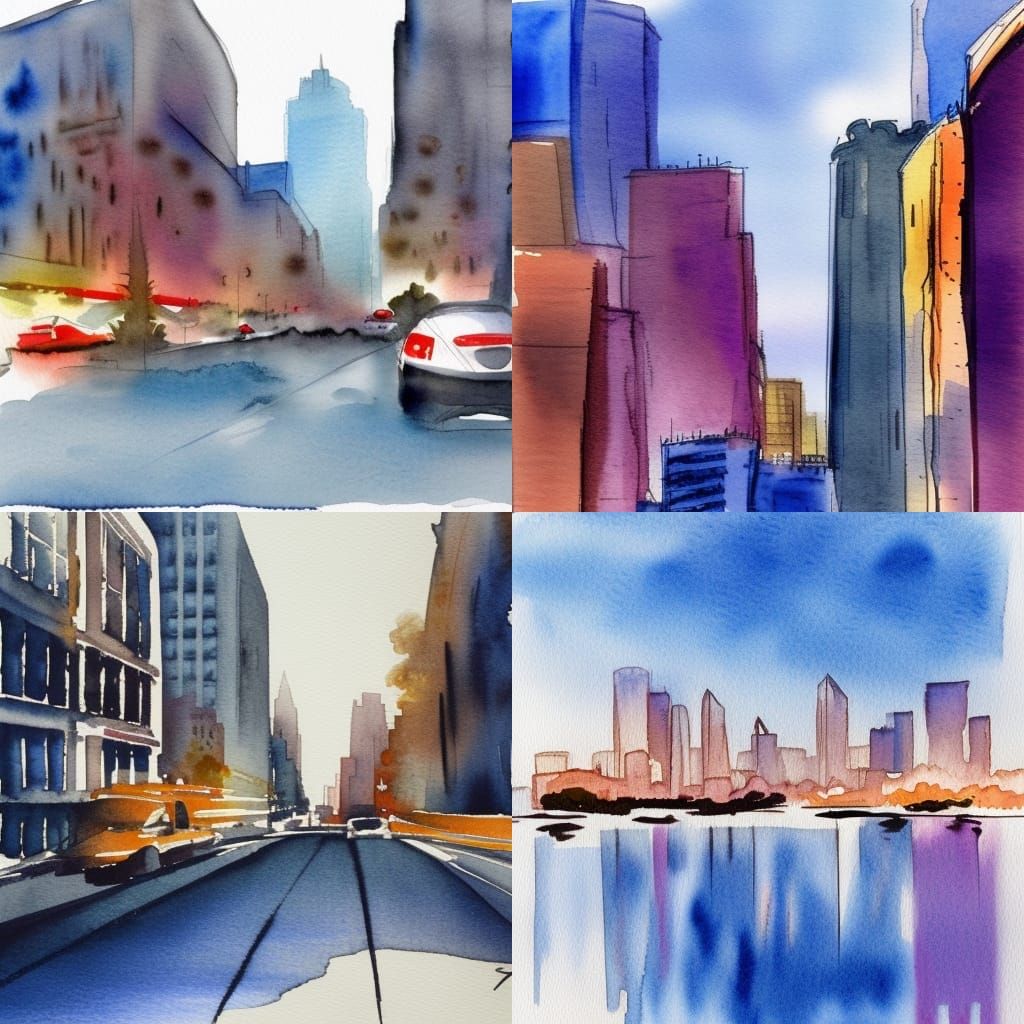 Watercolor Cityscape: AI-Generated Urban Impression