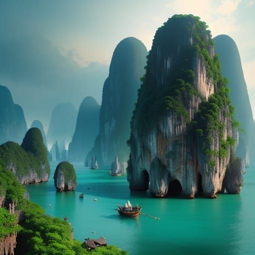 Epic Thai Floating Village in Limestone Cliffs