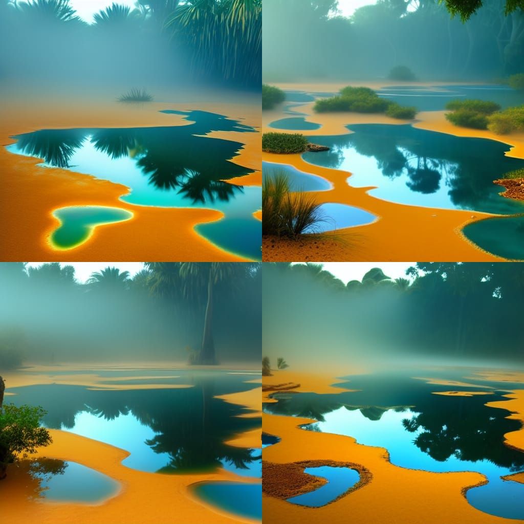 Hyperrealistic Desert Oasis with Jungle Foliage