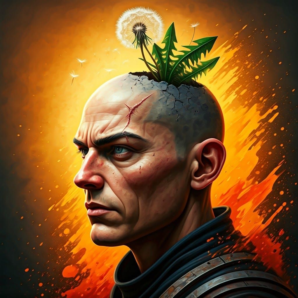 Dandelion Portrait with Scar in Concept Art Style