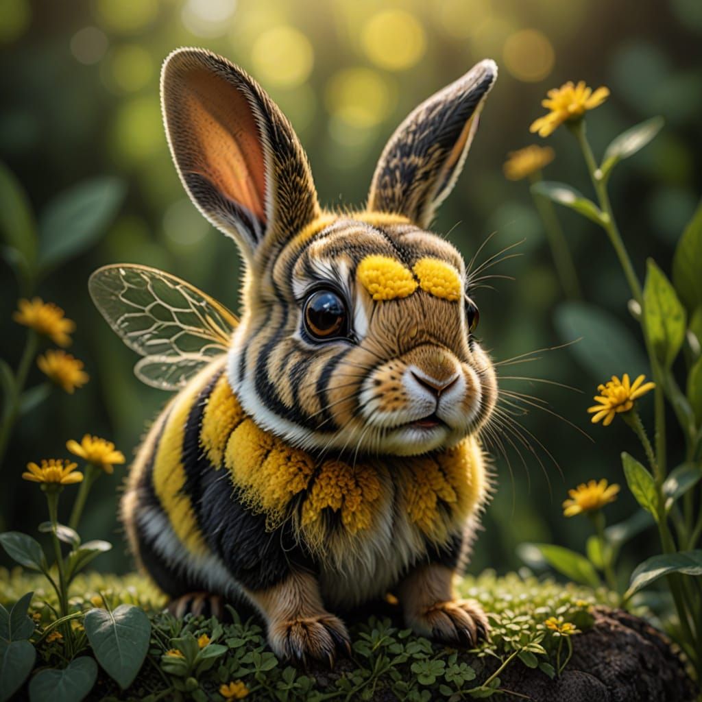 Adorable Honey Bunny :: cute rabbit-bee hybrid :: bunny with bumblebee stripes :: yellow and black :: big dreamy eyes ::...