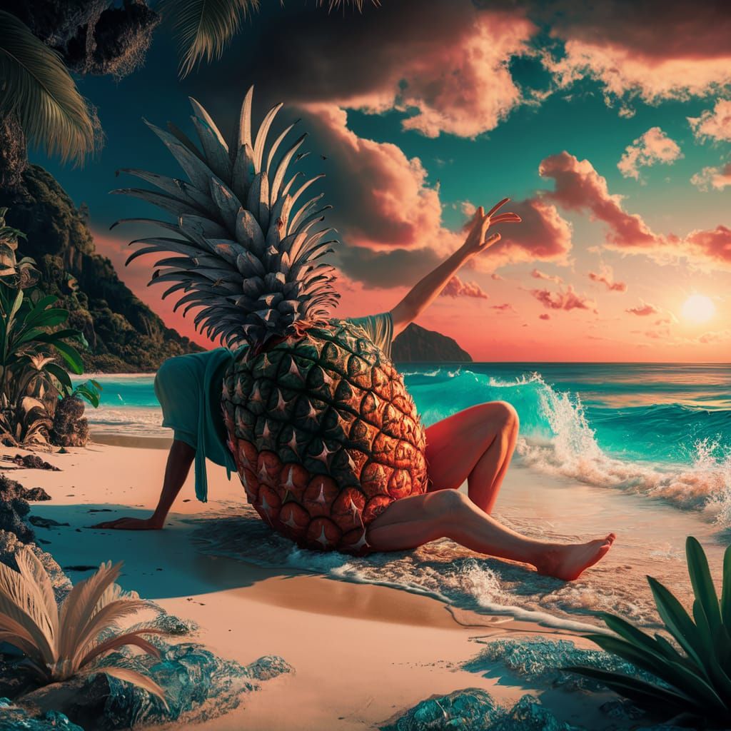 Fantastical Pineapple Chilling on a Tropical Beach