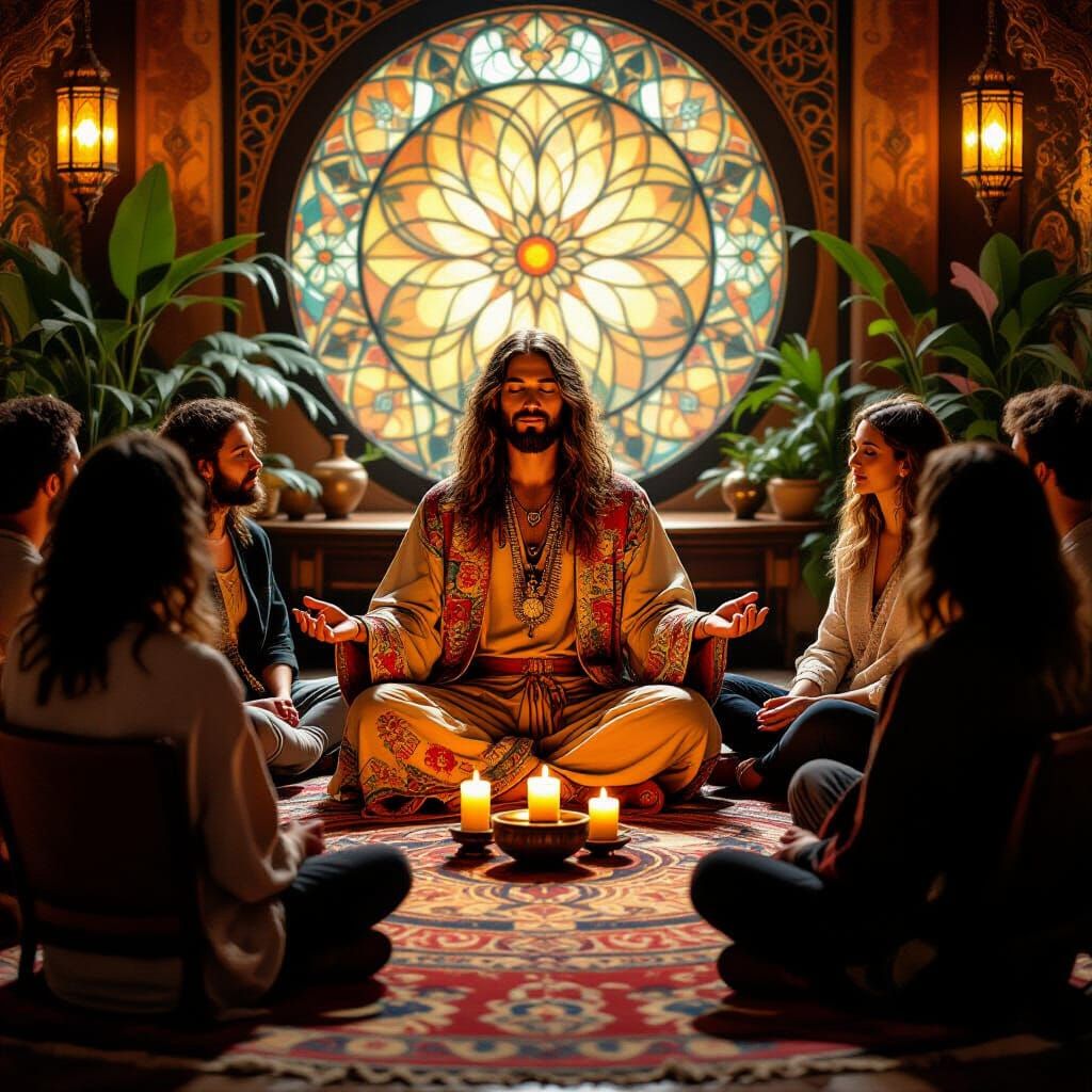 Mystical Meditation Session in Art Deco Style