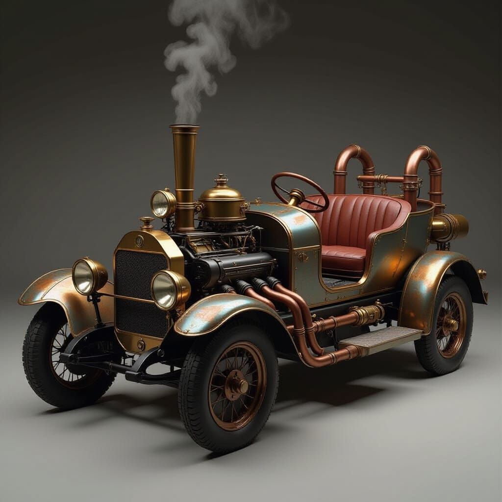 Classic Steam-Powered Car with Brass Details