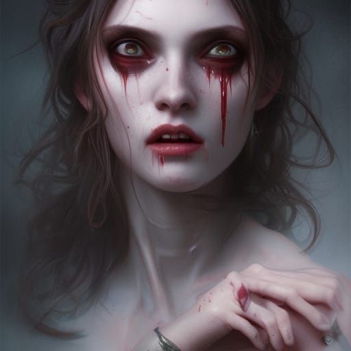 Tormented Vampire Woman Portrait in Dark Fantasy Style