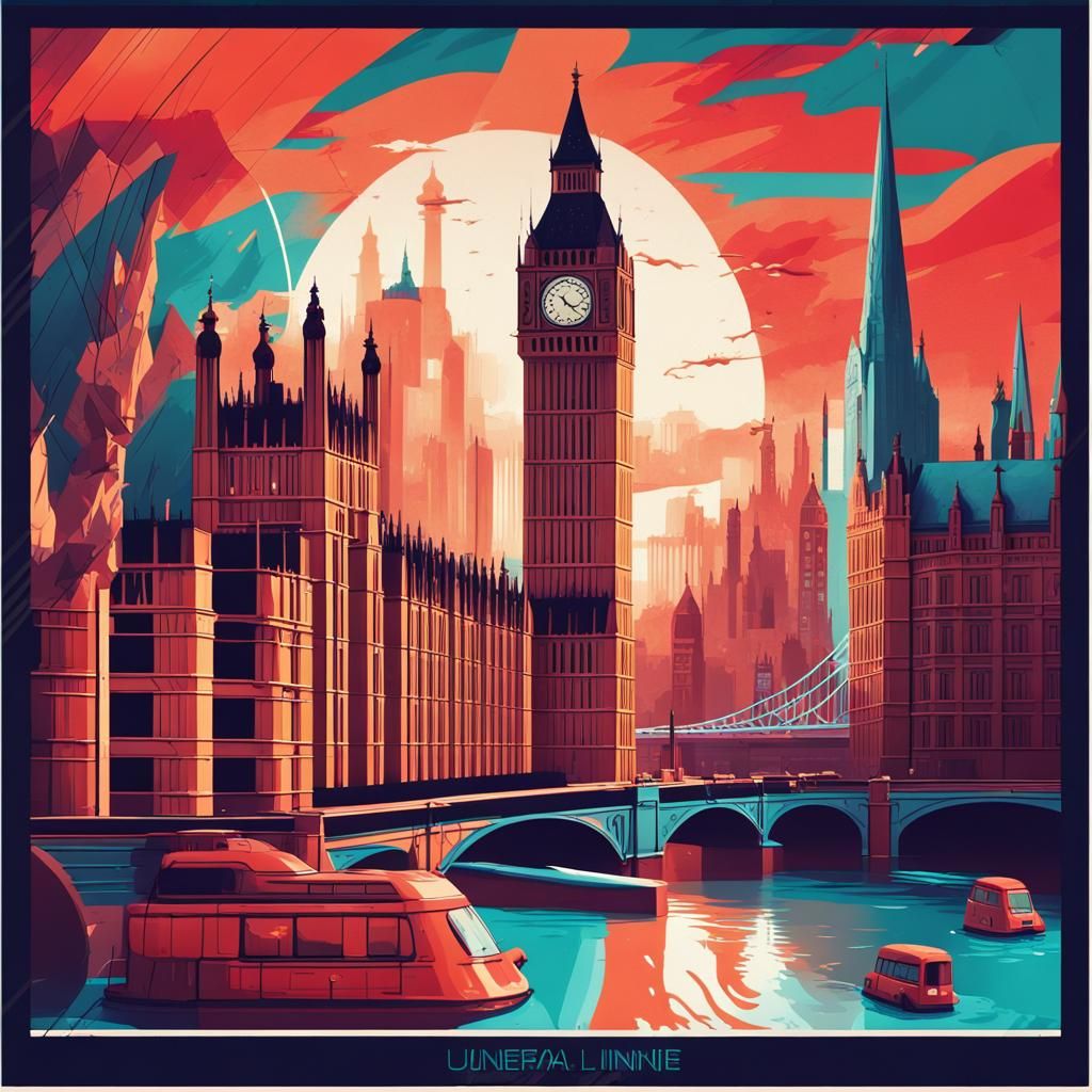 London Landmarks in Constructivist Art Style
