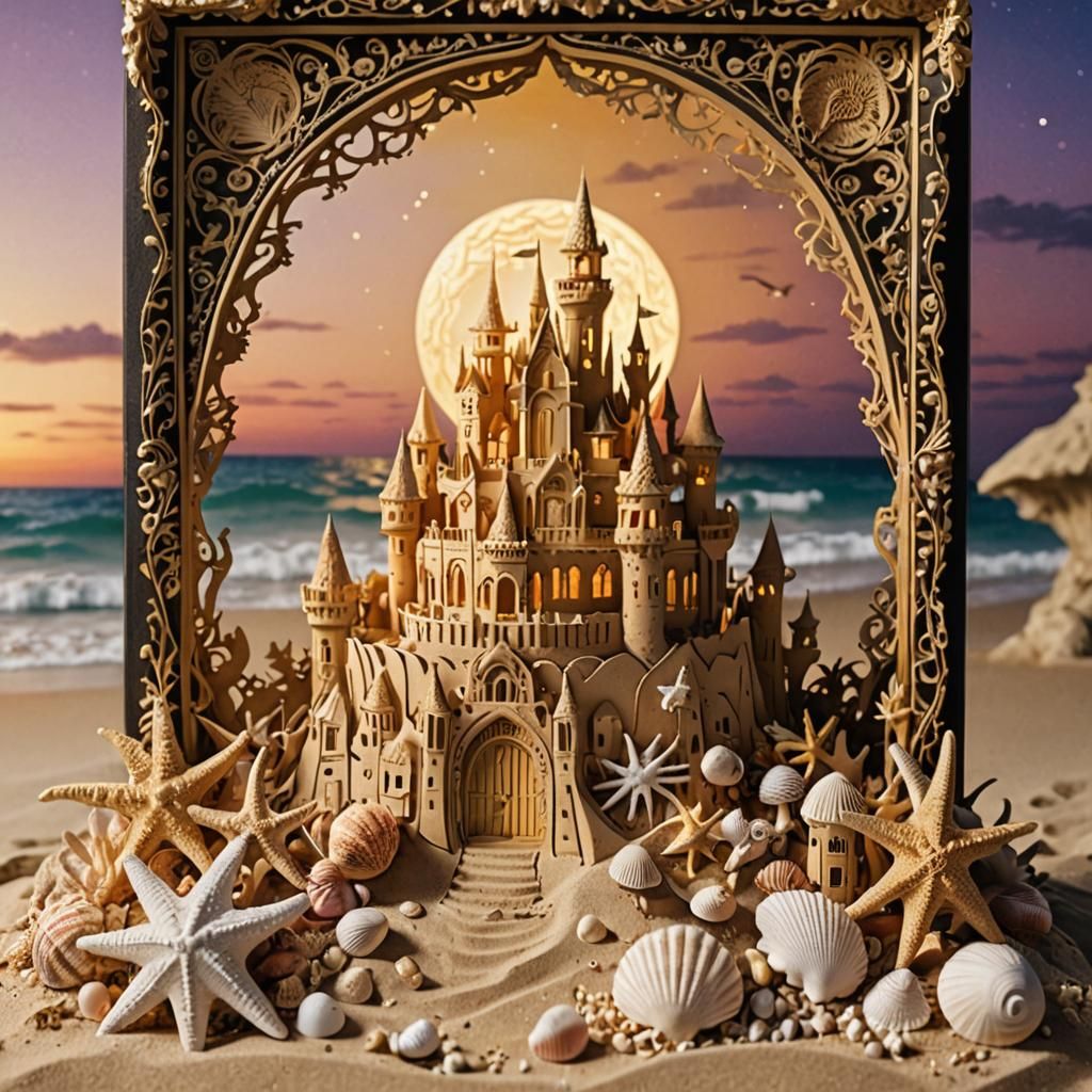Ornate Sandcastle Paper Cutout with Aurora Lighting