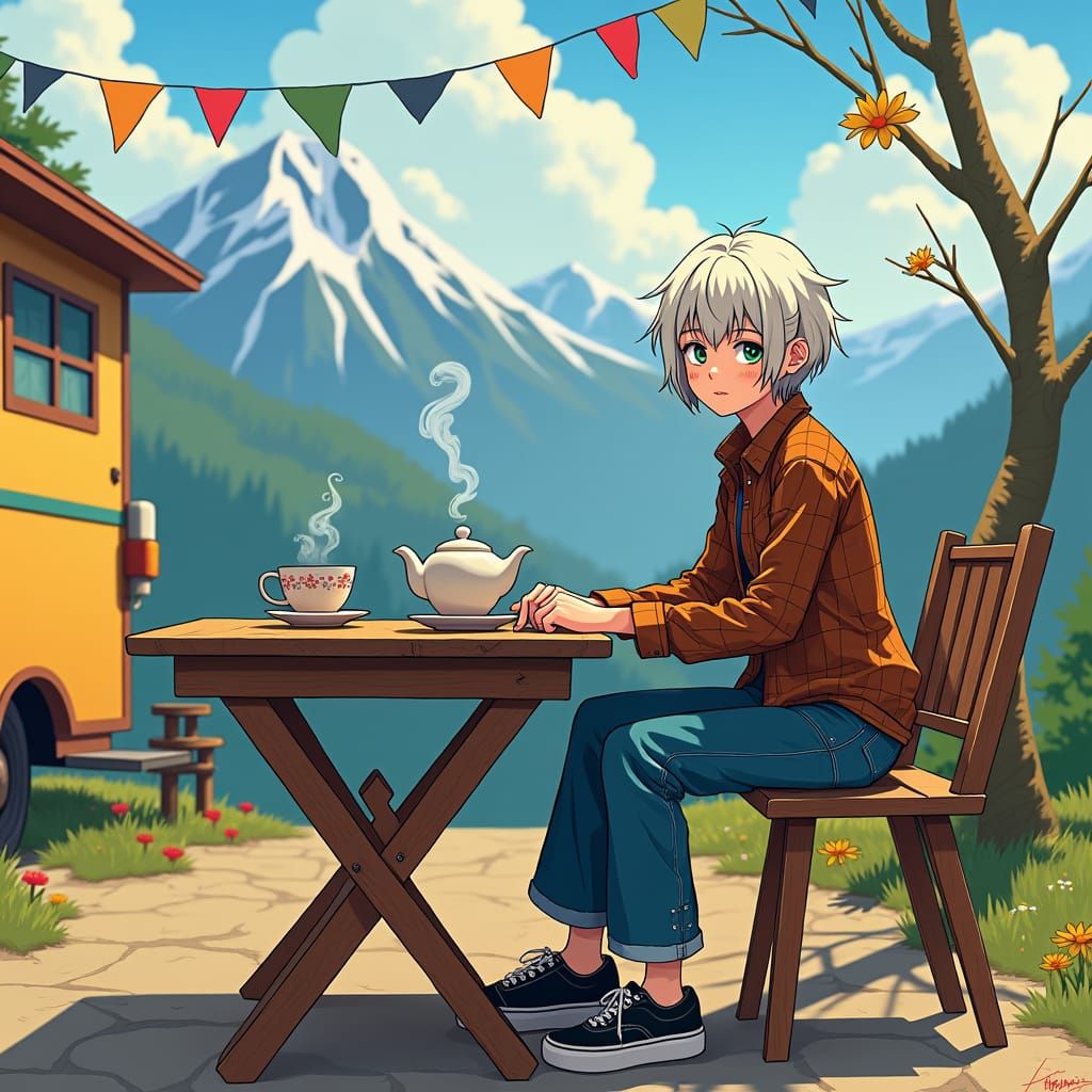 Androgynous Woman at Mountain Trailer, Manga Scan