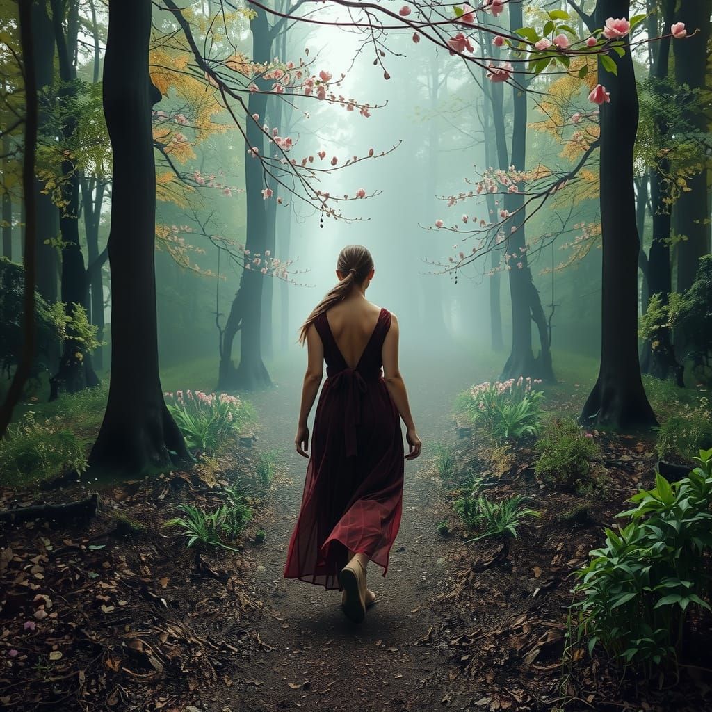 Misty Forest Garden in Impressionist Style