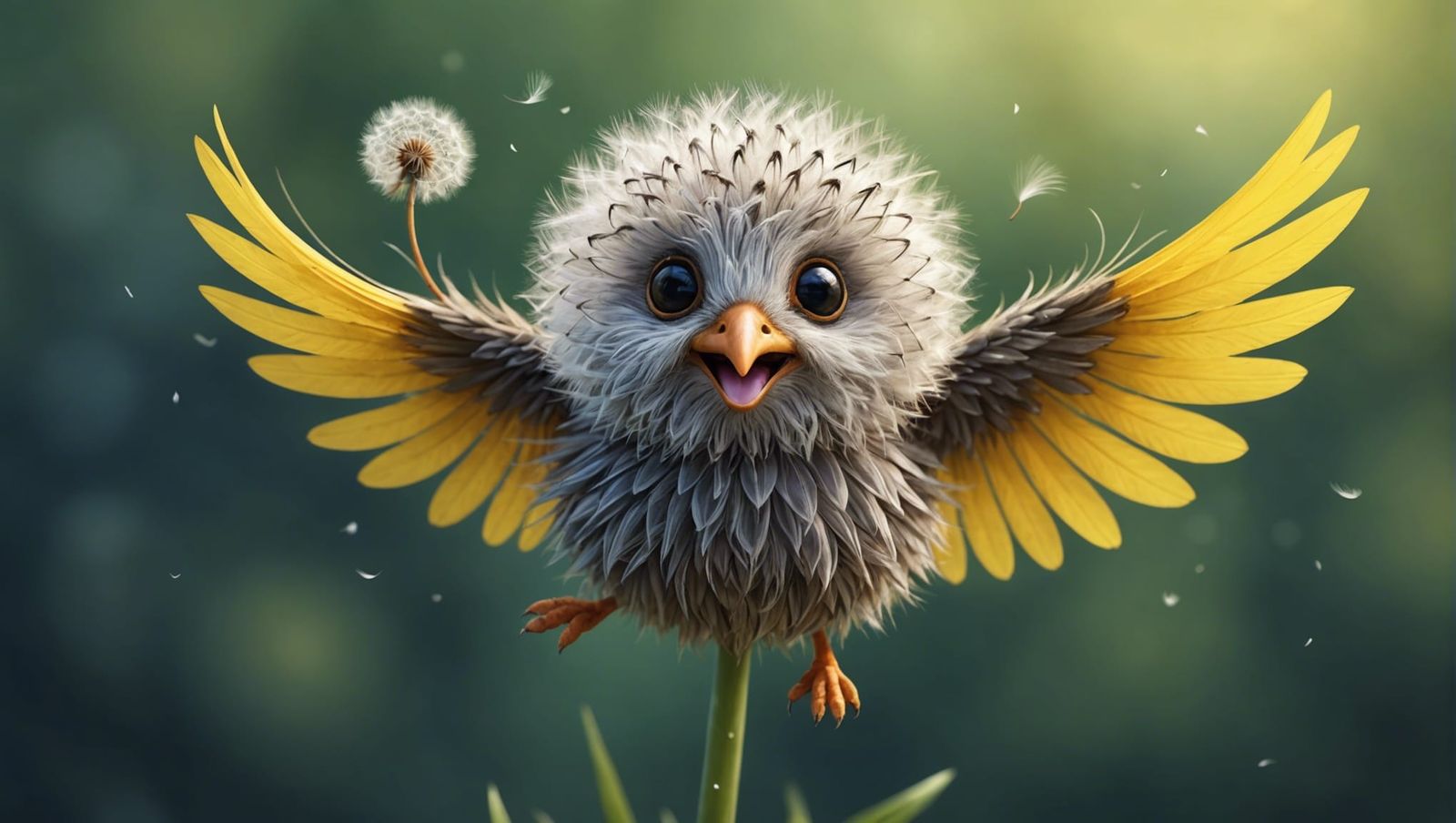 Whimsical Dandelion Creature in Flight