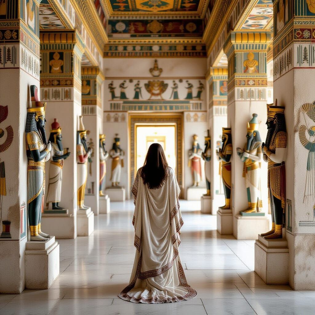 Ancient Assyrian Palace Chamber with Priestess