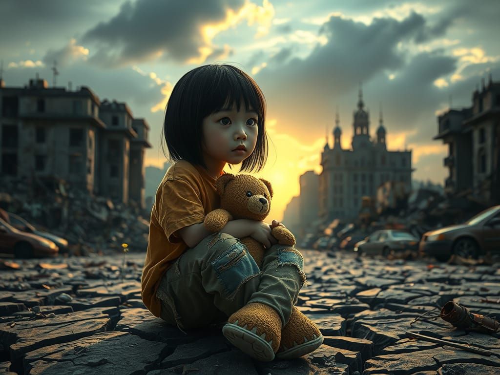 Young Girl's Despair in a Post-Apocalyptic Wasteland