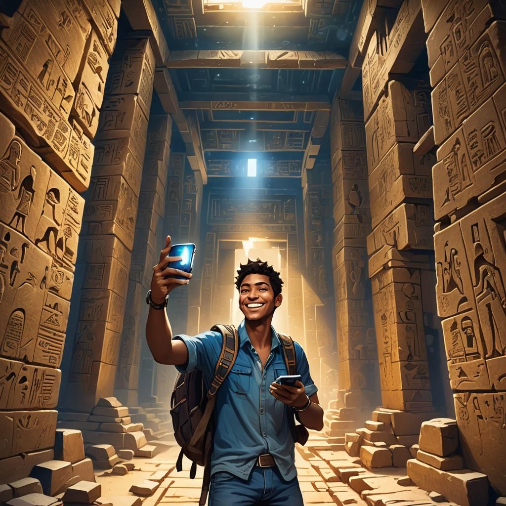 Selfie Inside Egyptian Pyramid: Fantasy Concept Art