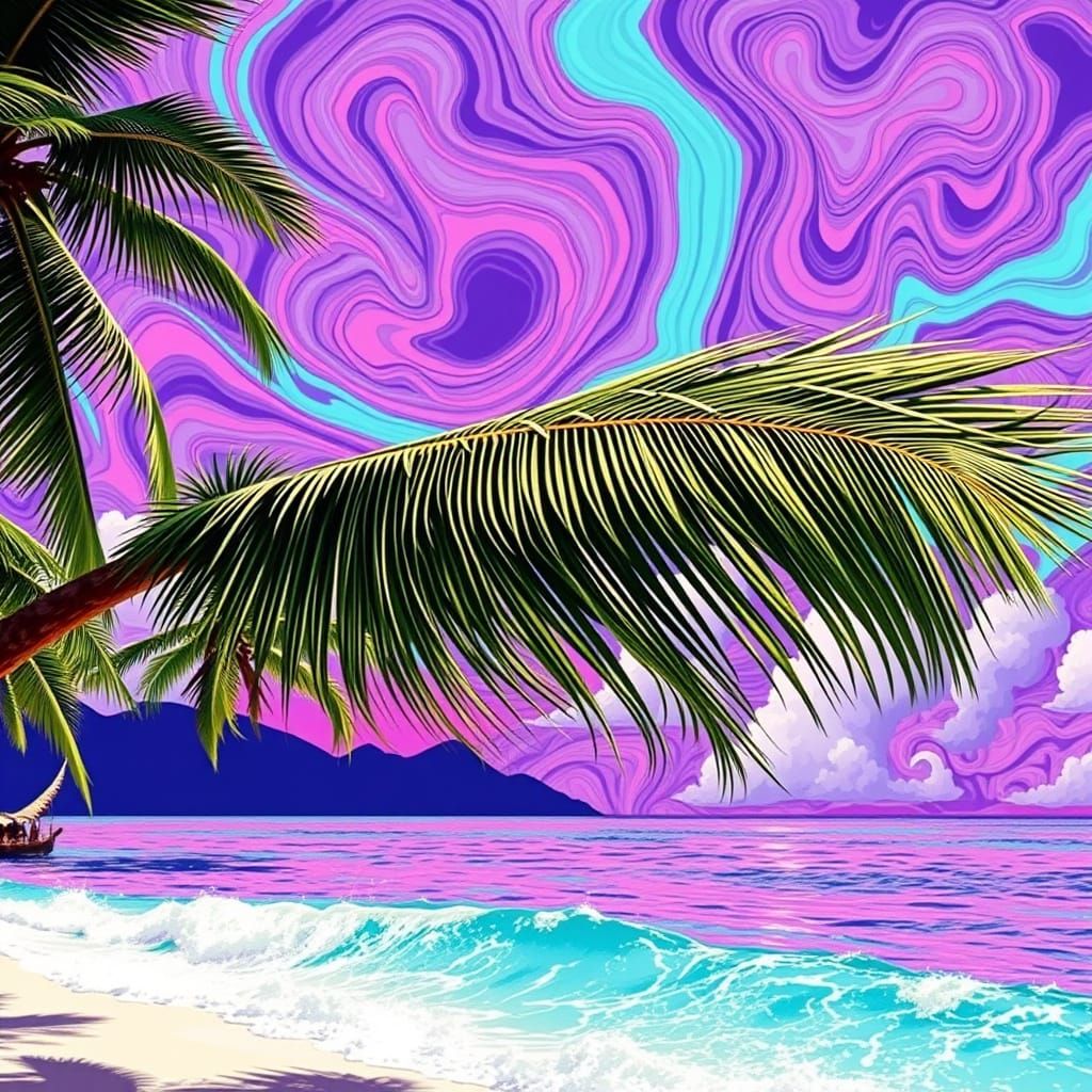 Psychedelic Island Oasis in Vibrant Colors