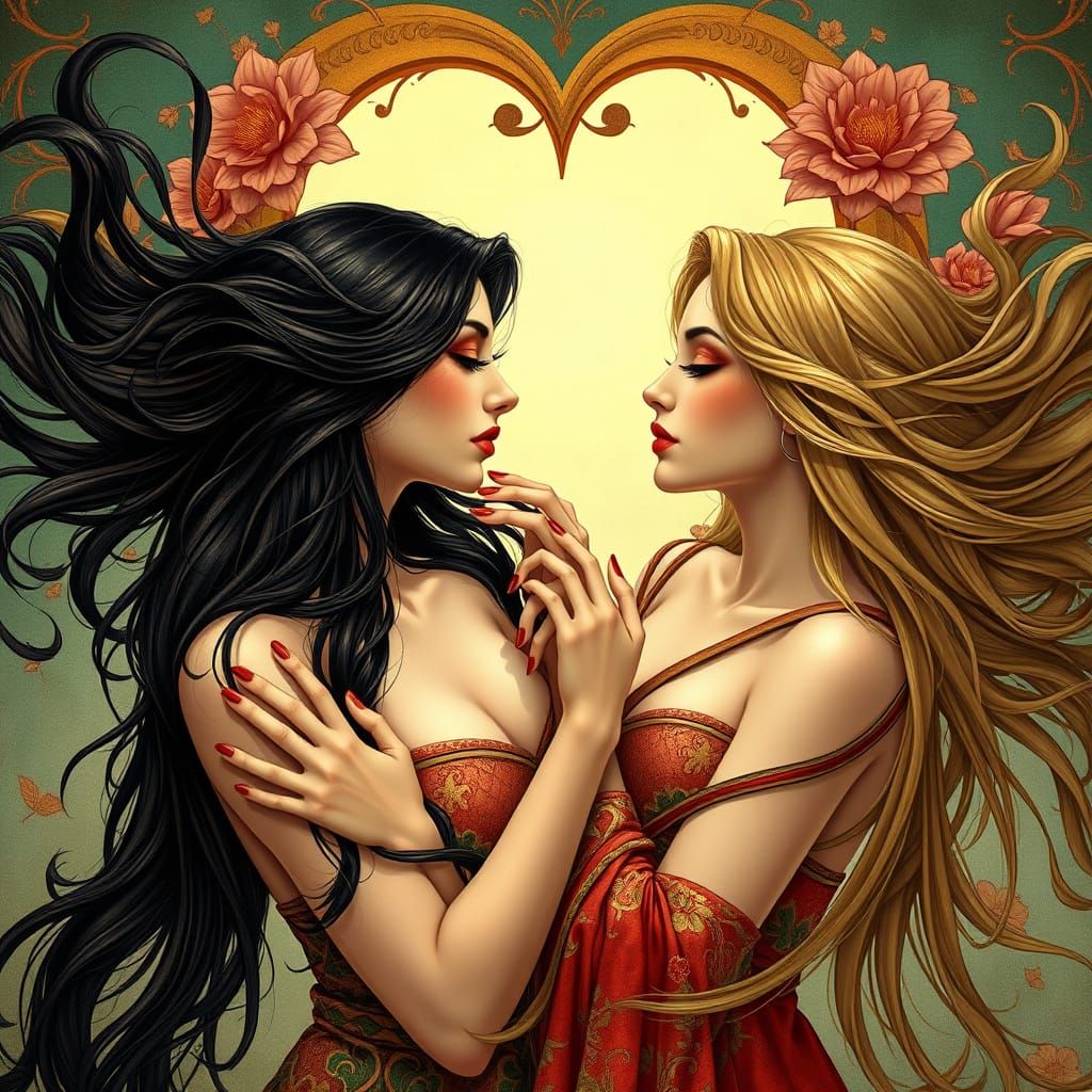 Ethereal Art Nouveau Portrait of Two Women