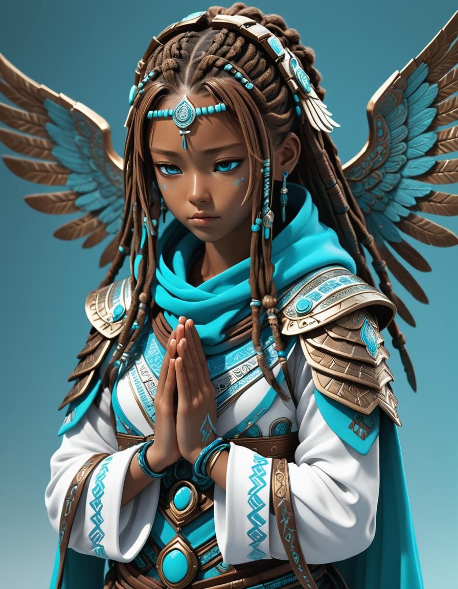 Anime Woman in Prayer with Angel Wings