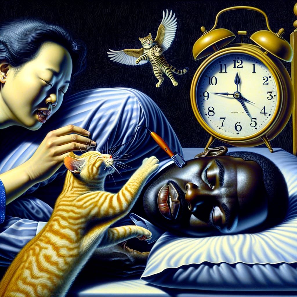 Hyperrealistic Sleeping Man in Surrealist Dreamscape