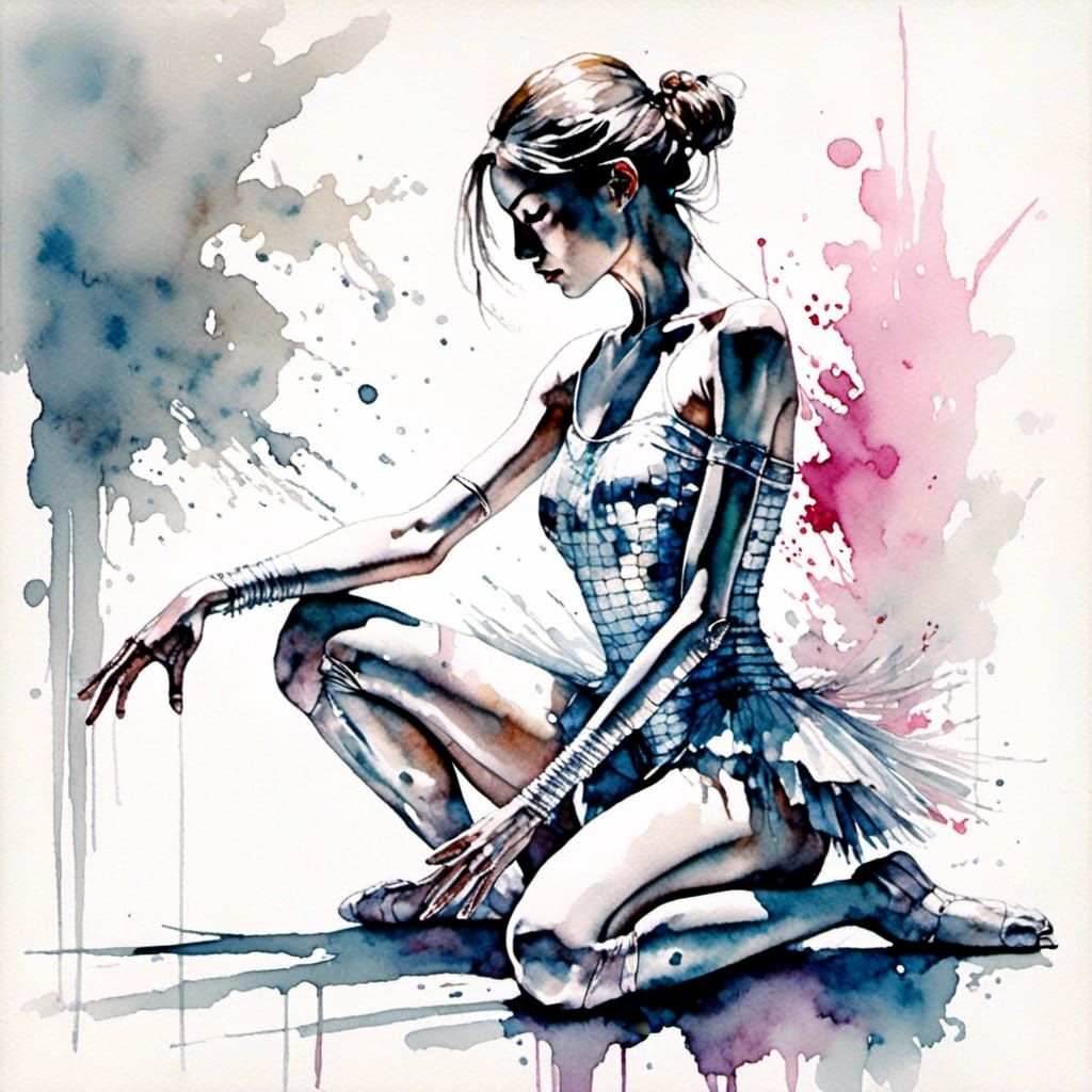 Ballerina with Snake Eyes in Synthwave Style