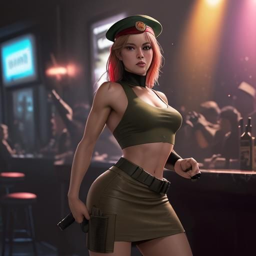 Female Soldier Dancing: Hyperrealistic Splash Art