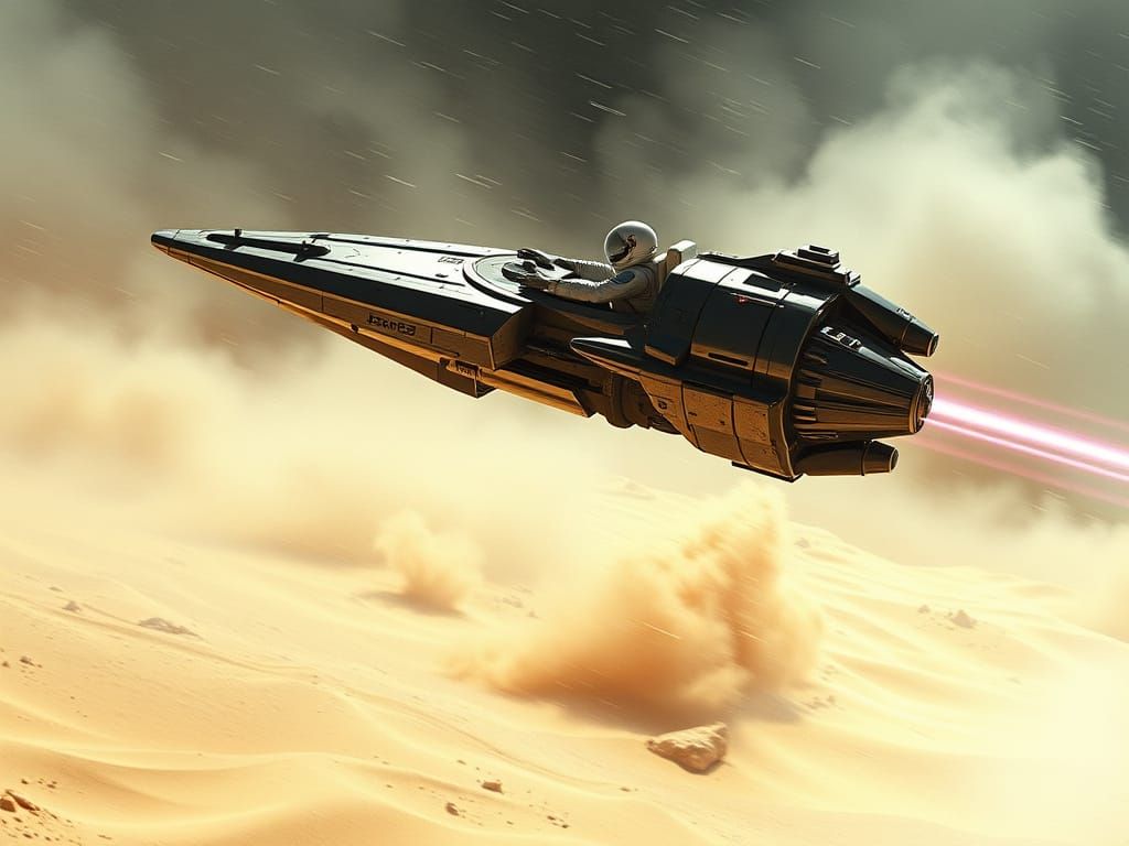 Mechanical Spaceship Soars Above Europa in Turbulent Storm