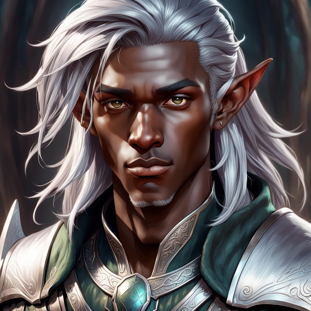 Silver Haired Elf Portrait in Hyperdetailed Style