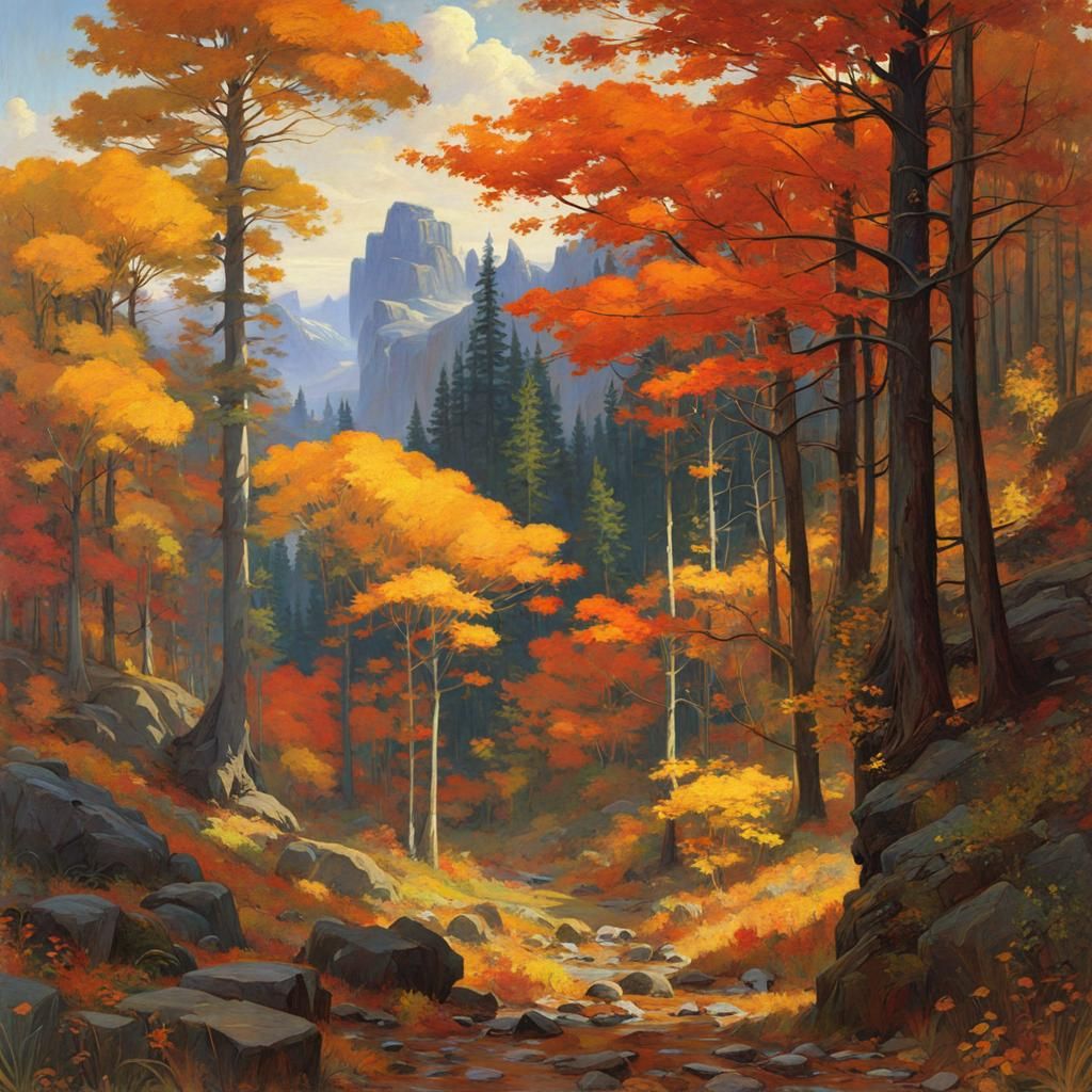 Anime Forest Inspired by Waterhouse in Autumn